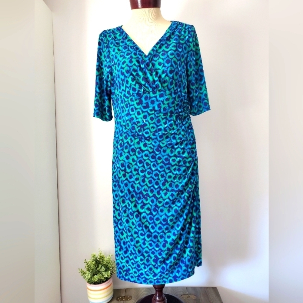 Ralph Lauren size 14 blue and  green faux wrap dress 👗